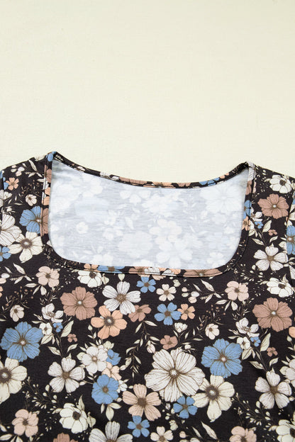 Slim Long Sleeve T-shirt with Black Floral Print