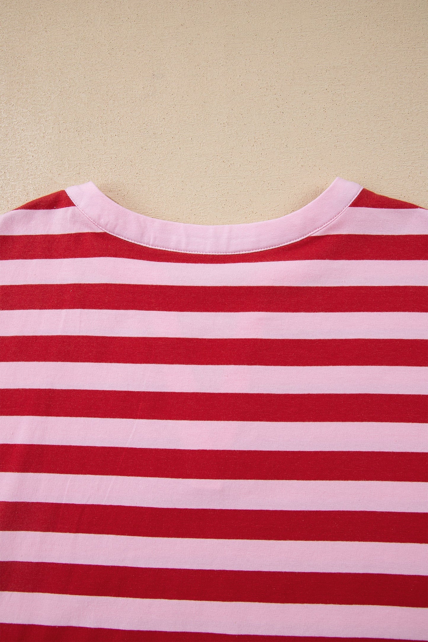 Pink Striped Casual T-shirt with V-Neck