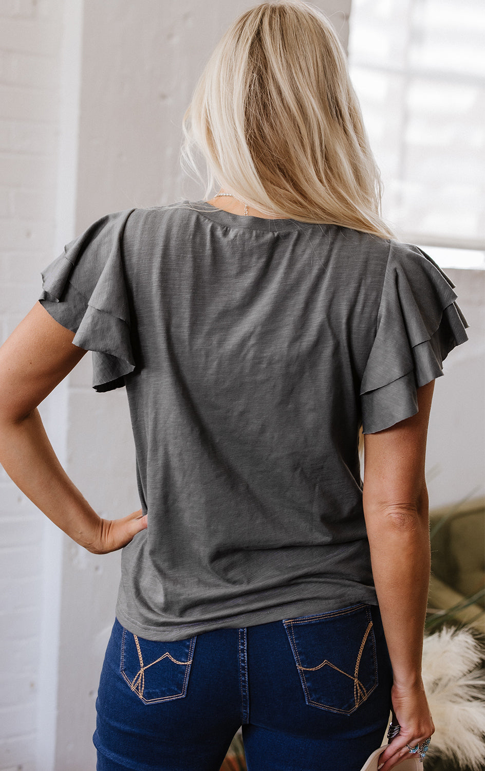 Layered Ruffle Crew Neck Top with Short Sleeves