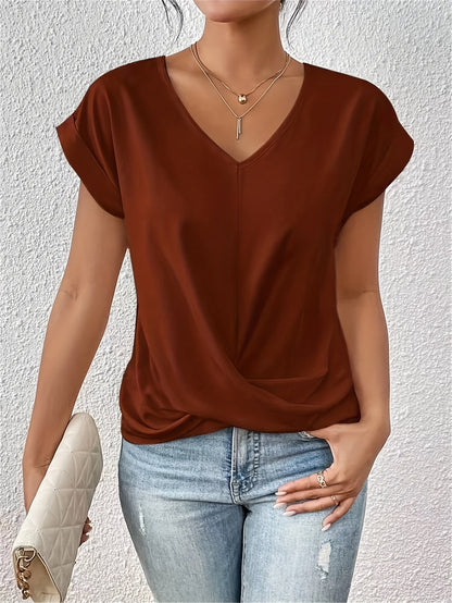 Top for Women – V-Neck with Knot Detail, Elegant Draping, and Comfortable Fit