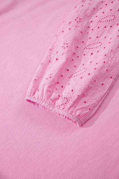 Pink Patchwork Top with Paisley Pattern, Valentine Hearts, and Long Sleeve English Embroidery