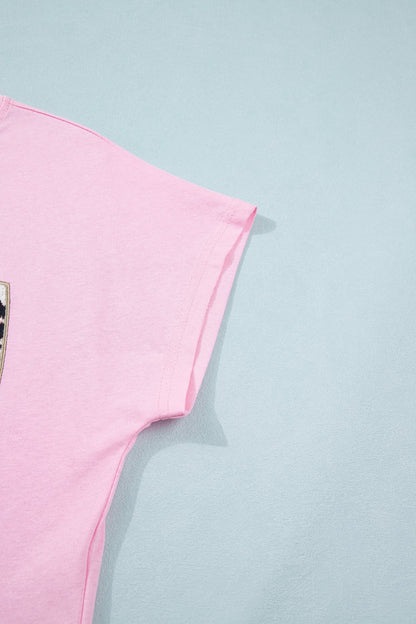 Cotton T-shirt with embroidered leopard bow and crew neck