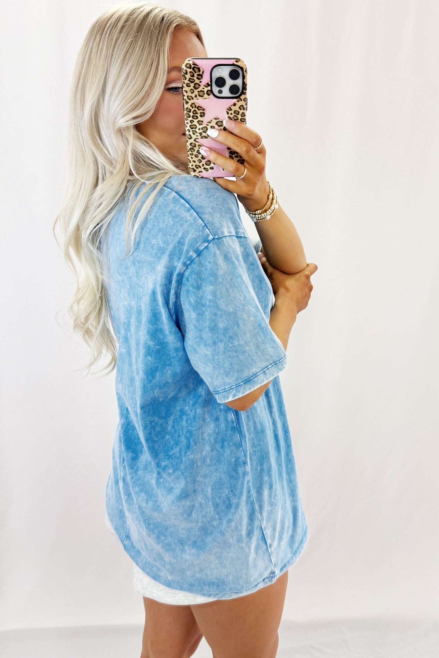 Oversized Blue T-shirt with Mineral Wash Effect
