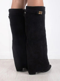 Women’s Faux Suede Fold-Over Boots – Golden Detail