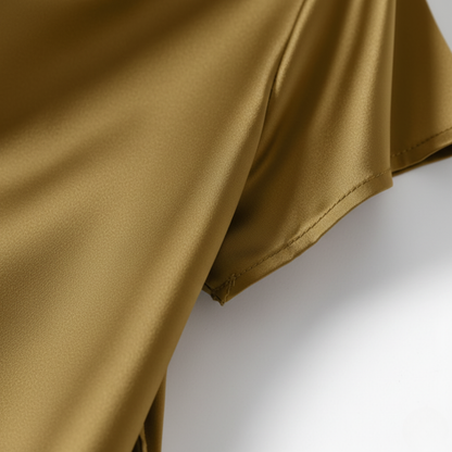 Women's Satin Blouse with Short Sleeves and Cowl Neck