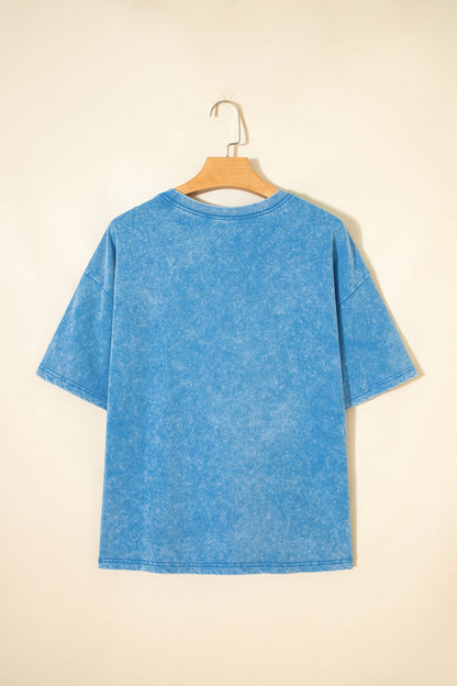 Oversized Blue T-shirt with Mineral Wash Effect