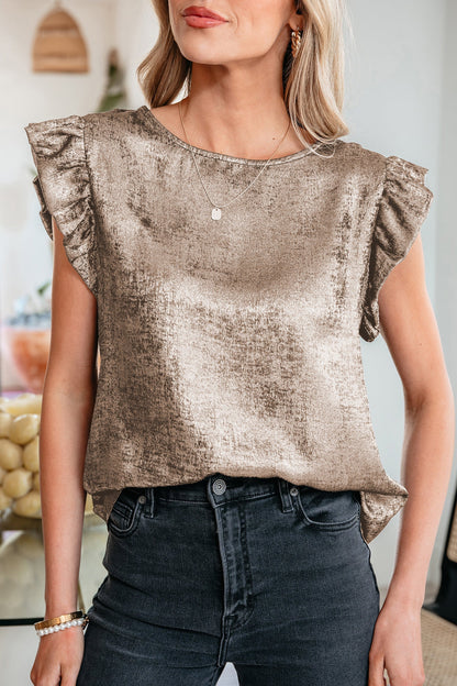 Top Metallic Gold Sleeveless with Round Neck and Ruffles