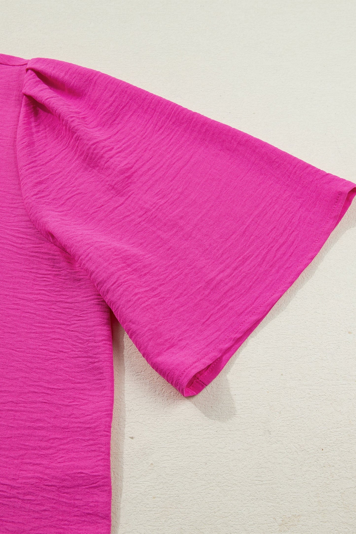 Wide Short Sleeve Top with V-Neck Color Block Red Pink