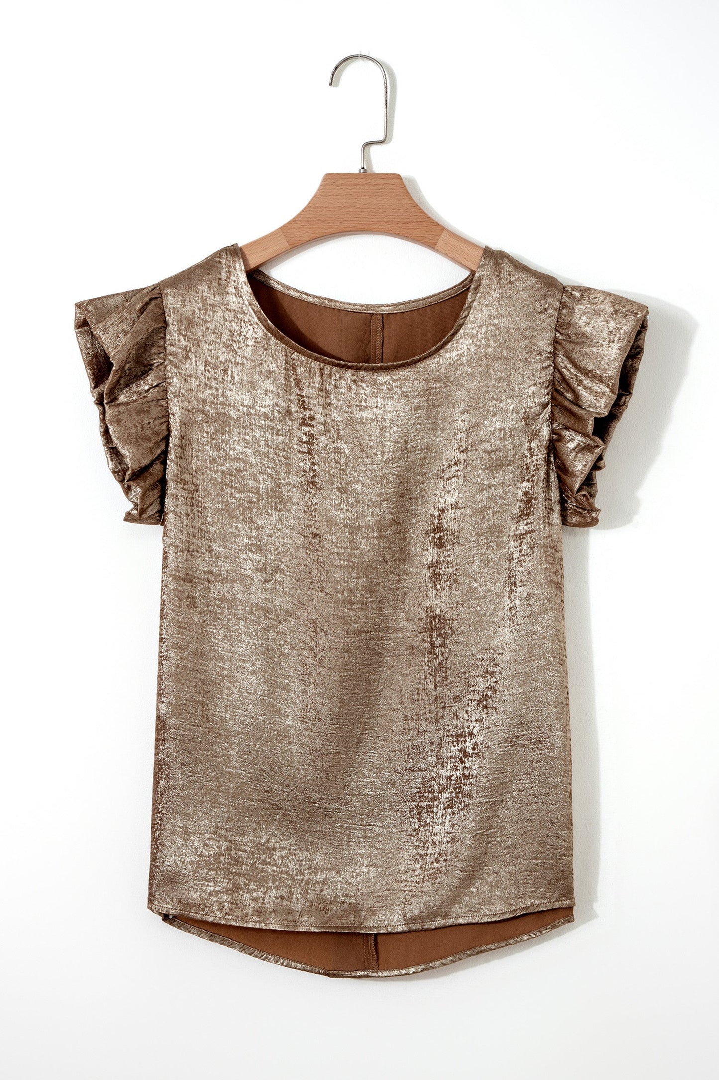 Top Metallic Gold Sleeveless with Round Neck and Ruffles