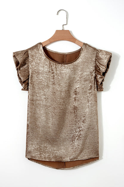 Top Metallic Gold Sleeveless with Round Neck and Ruffles