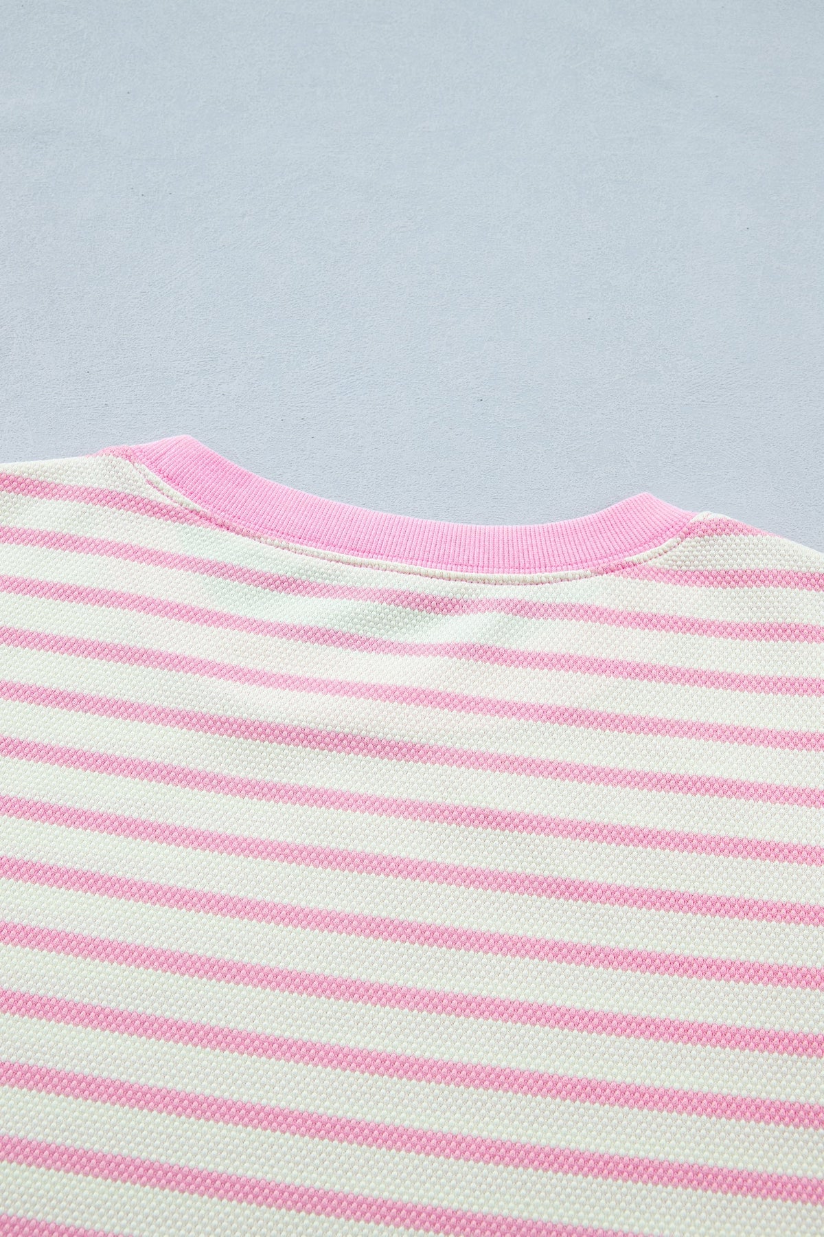 Pink Striped Blouse with Short Ruffled Sleeves and Patchwork