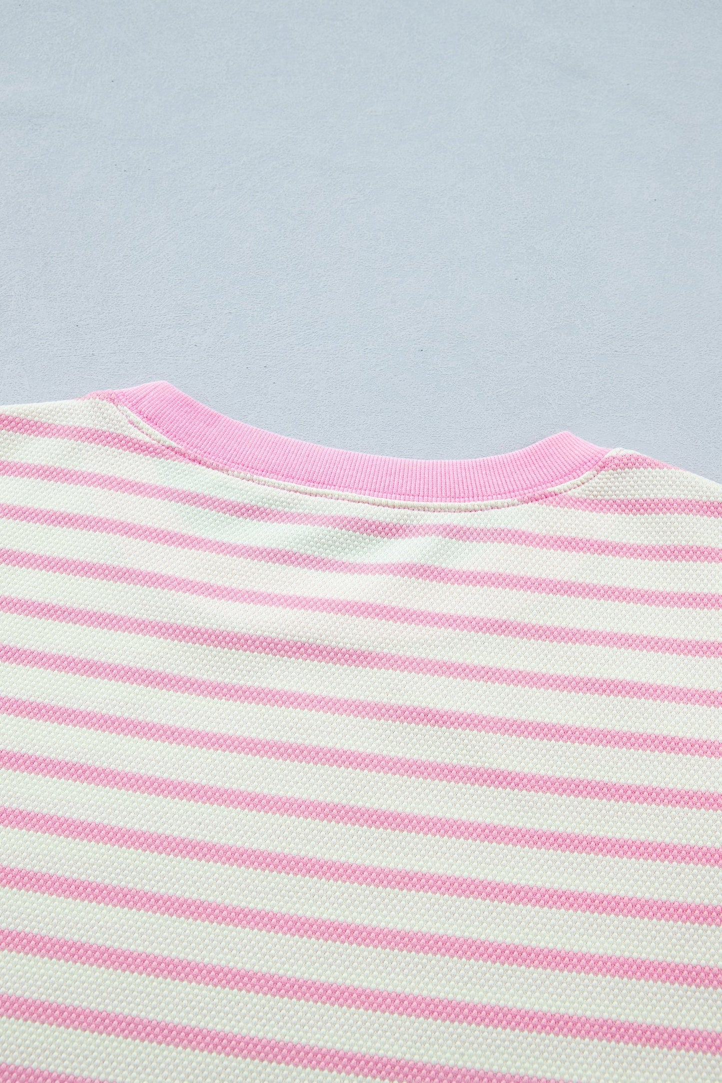 Pink Striped Blouse with Short Ruffled Sleeves and Patchwork