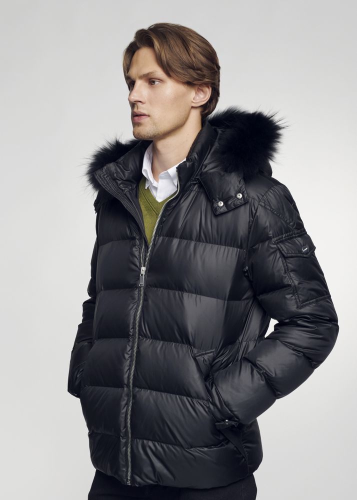 Men's Padded Hooded Puffer Jacket, Faux-Fur Trim Winter Coat
