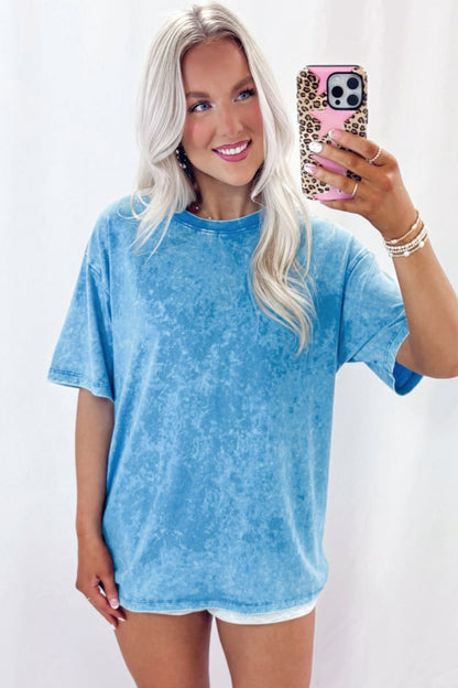 Oversized Blue T-shirt with Mineral Wash Effect
