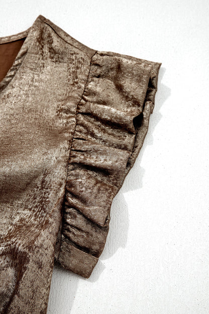 Top Metallic Gold Sleeveless with Round Neck and Ruffles