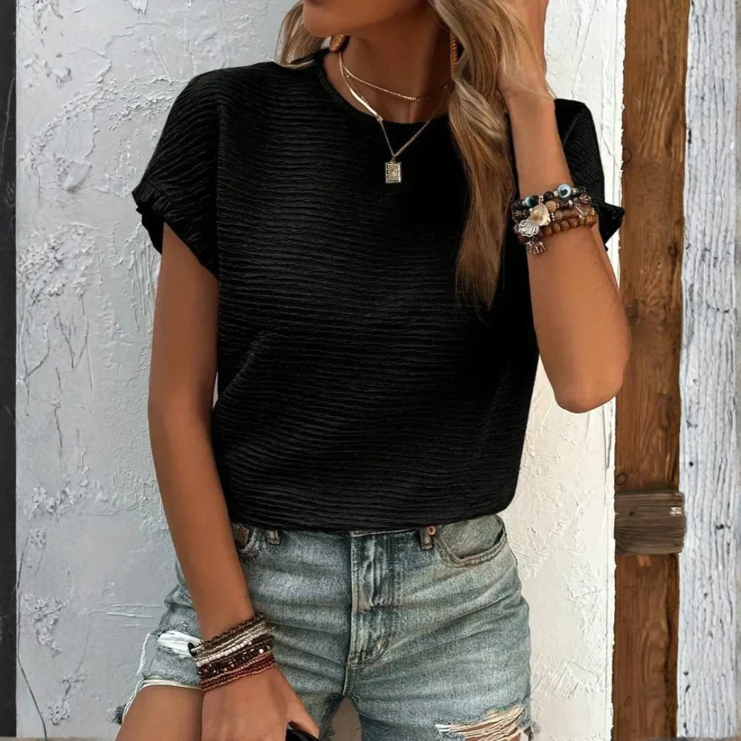 Aroa | Basic Women's T-Shirt Short Sleeve Ruffle Round Neck Smooth Texture