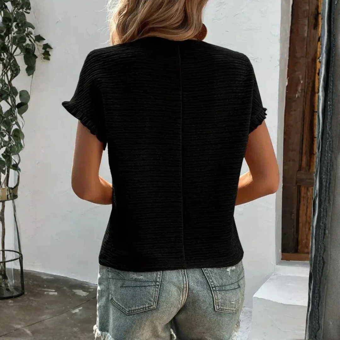 Aroa | Basic Women's T-Shirt Short Sleeve Ruffle Round Neck Smooth Texture