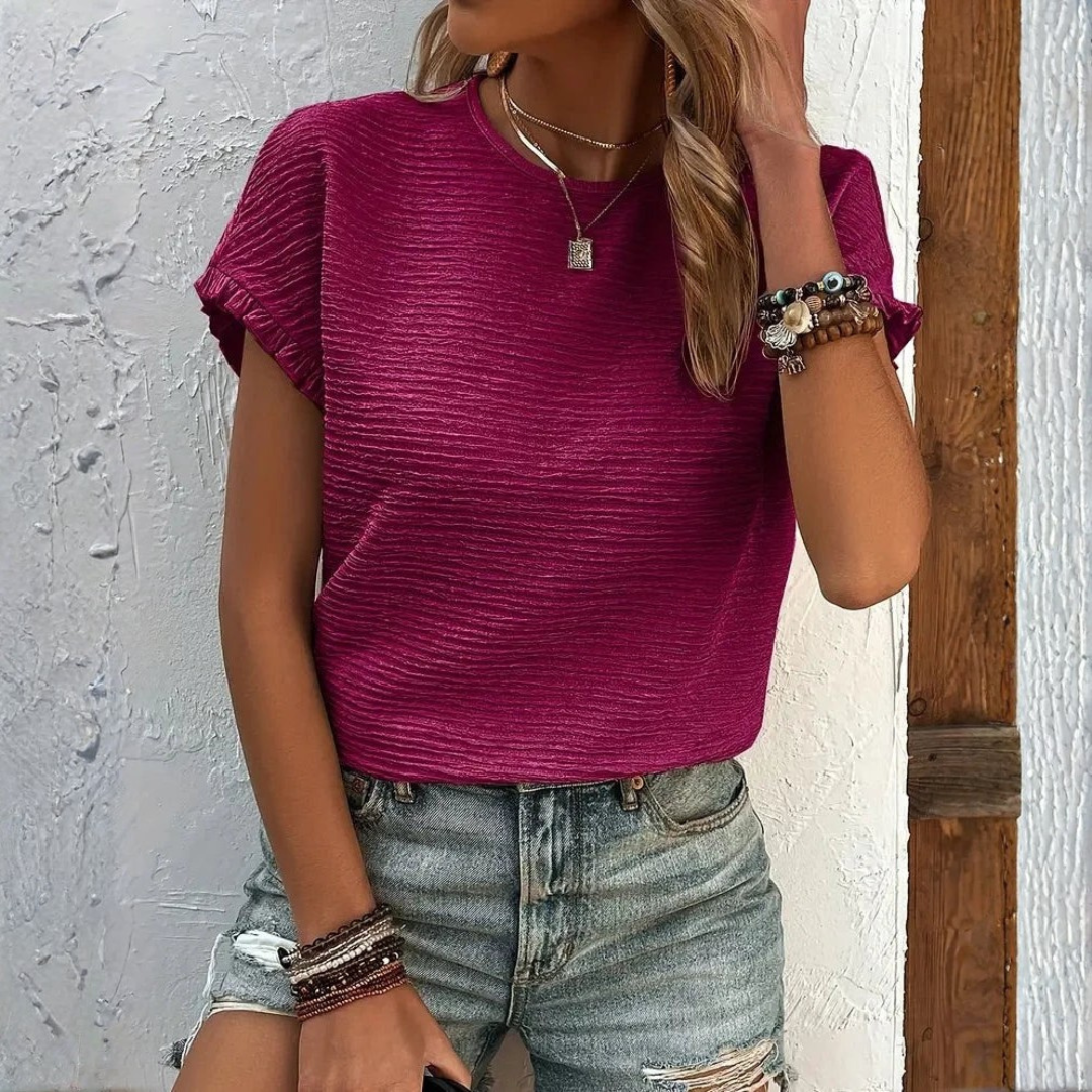 Aroa | Basic Women's T-Shirt Short Sleeve Ruffle Round Neck Smooth Texture