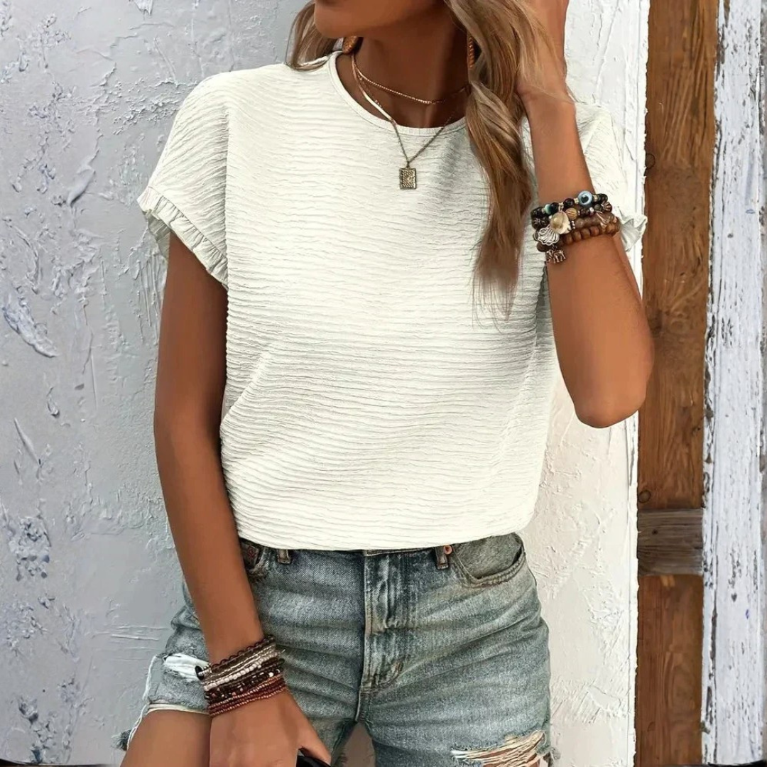 Aroa | Basic Women's T-Shirt Short Sleeve Ruffle Round Neck Smooth Texture