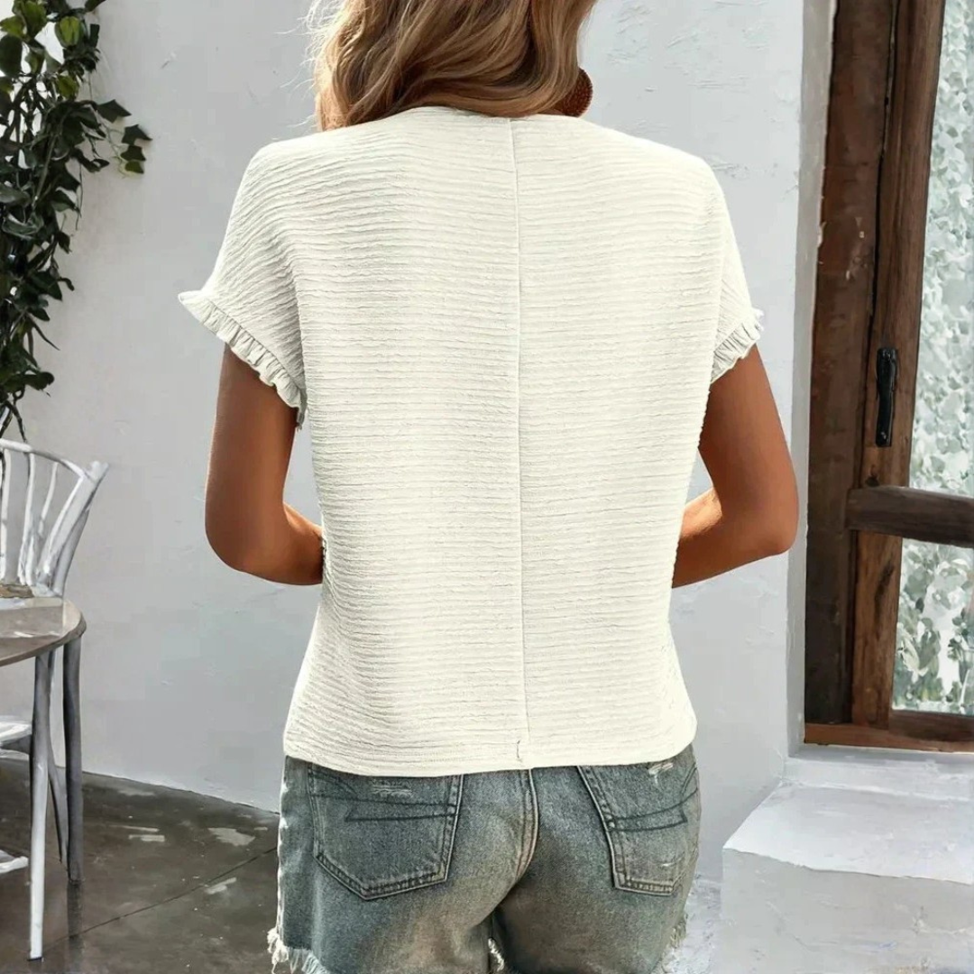 Aroa | Basic Women's T-Shirt Short Sleeve Ruffle Round Neck Smooth Texture