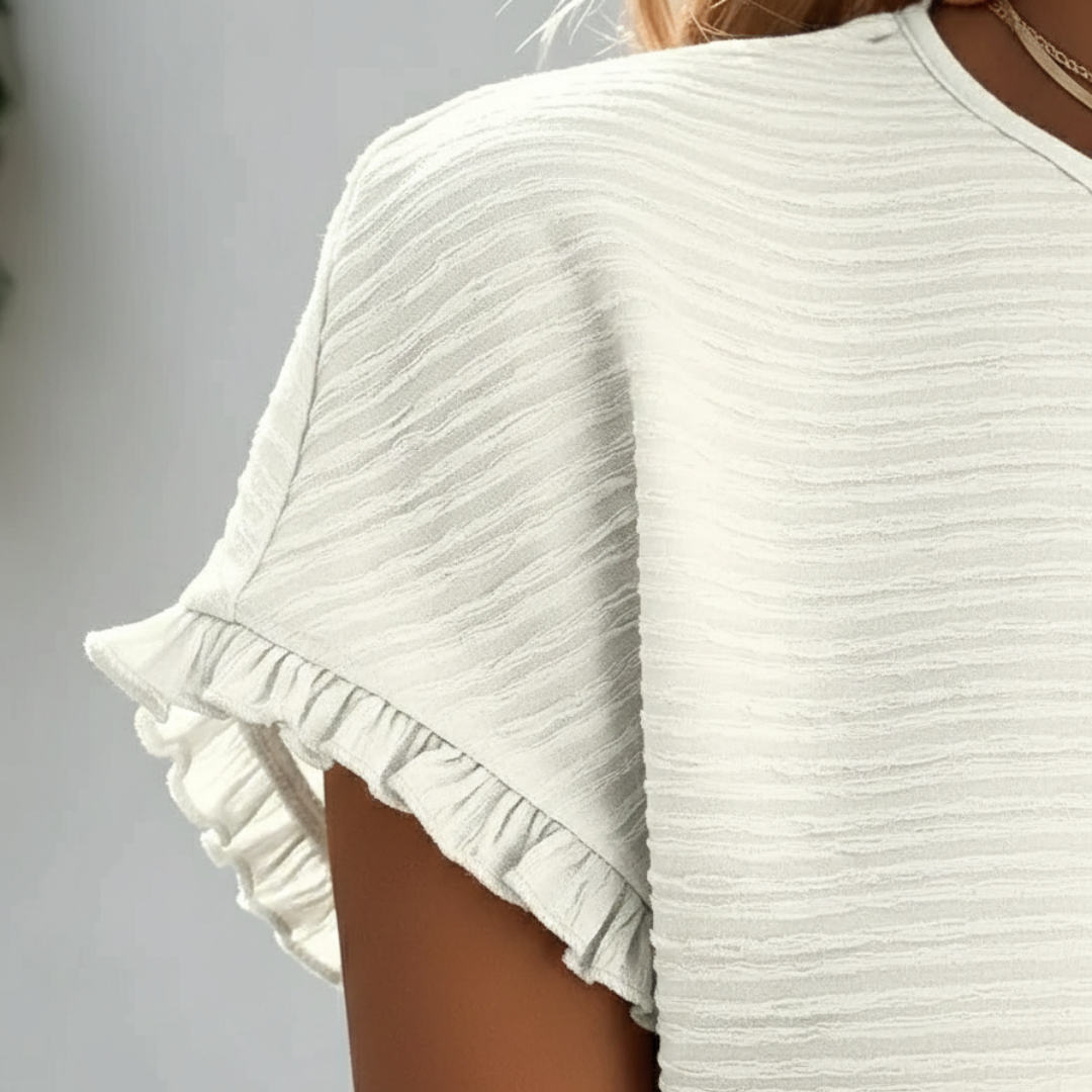Aroa | Basic Women's T-Shirt Short Sleeve Ruffle Round Neck Smooth Texture