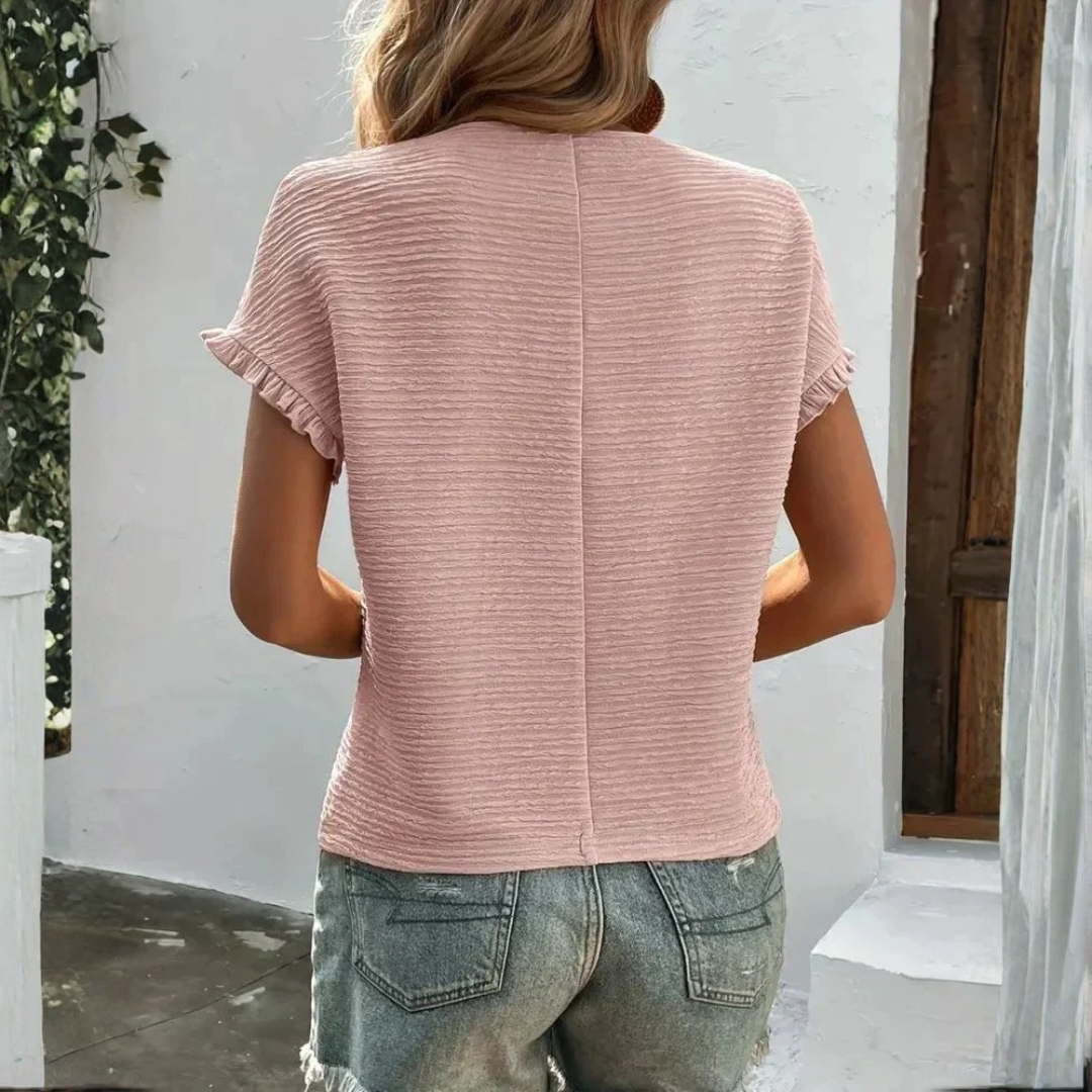 Aroa | Basic Women's T-Shirt Short Sleeve Ruffle Round Neck Smooth Texture