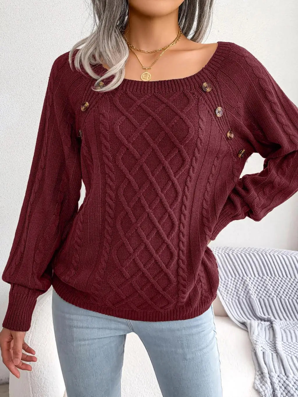 Eloise-Jane Square Neck Cable Sweater