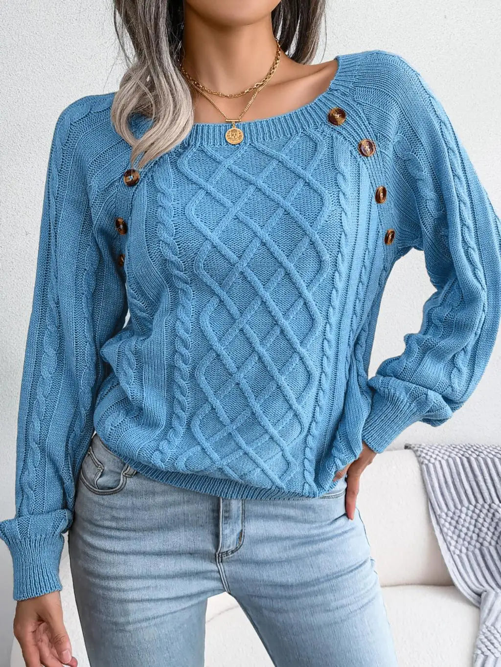 Eloise-Jane Square Neck Cable Sweater