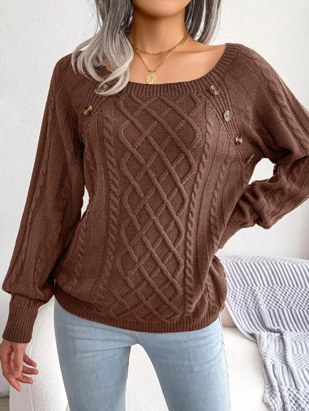 Eloise-Jane Square Neck Cable Sweater