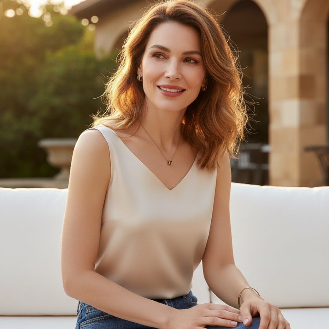 Camila | Women's Sleeveless Draped Top | V-Neck | Soft Fabric