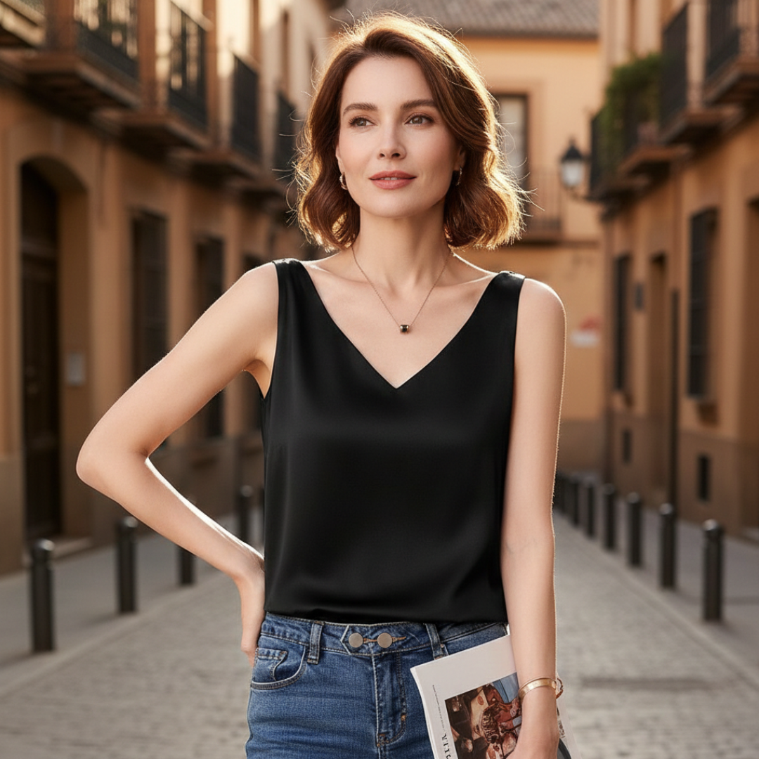 Camila | Women's Sleeveless Draped Top | V-Neck | Soft Fabric