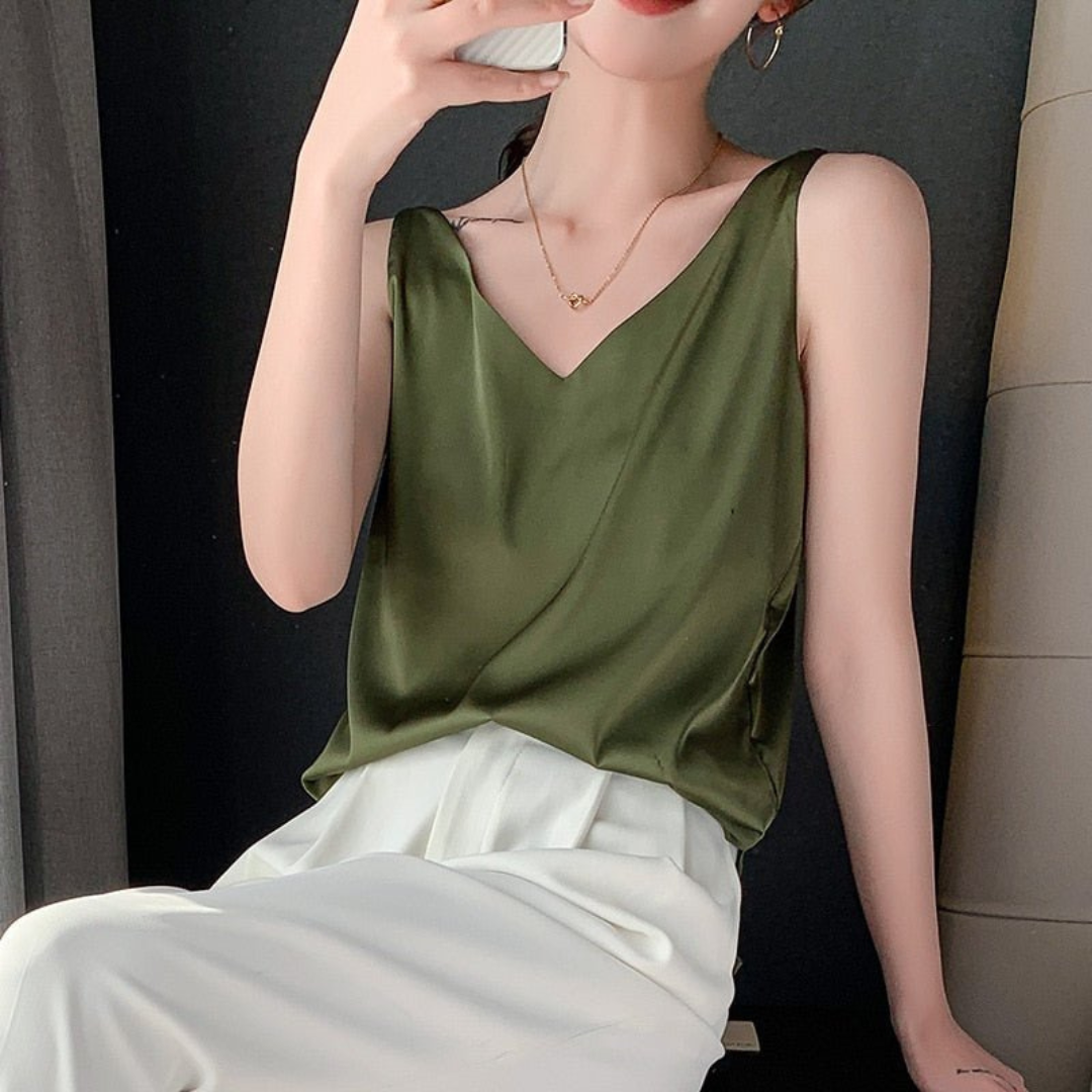 Camila | Women's Sleeveless Draped Top | V-Neck | Soft Fabric