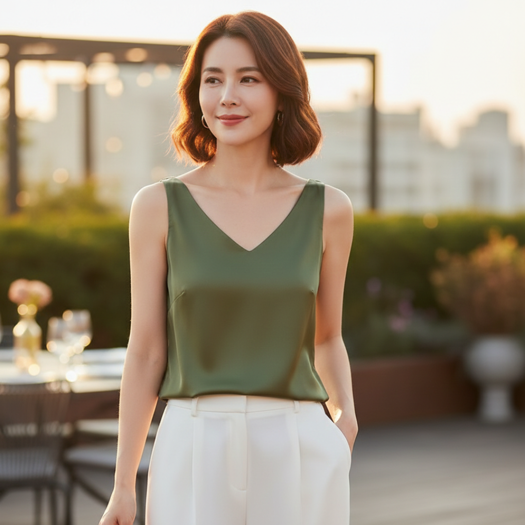 Camila | Women's Sleeveless Draped Top | V-Neck | Soft Fabric