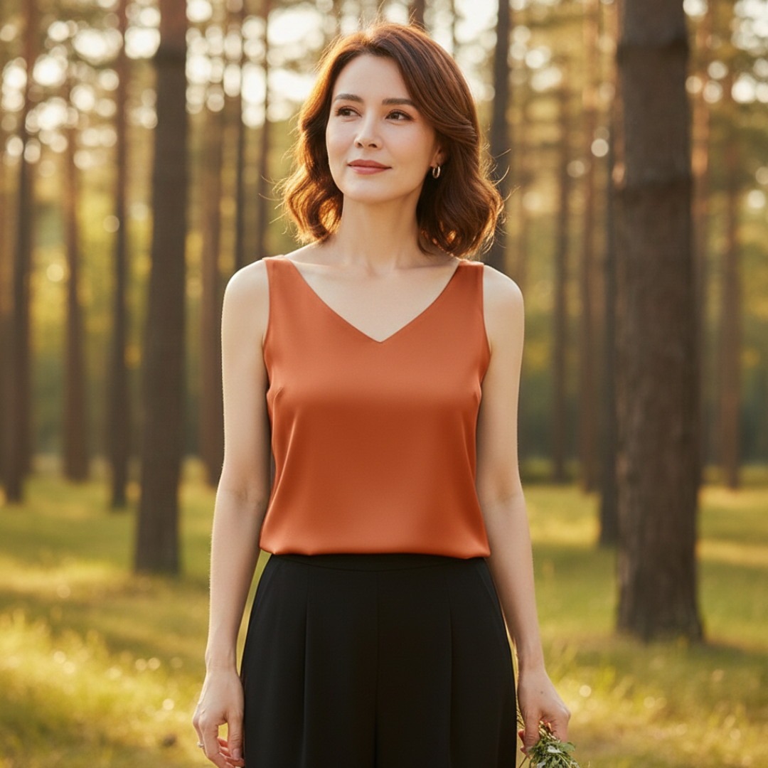 Camila | Women's Sleeveless Draped Top | V-Neck | Soft Fabric