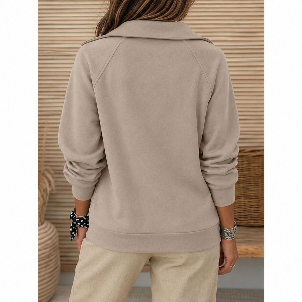 Wilhelmina-June Lapel Collar Half-Zip Sweatshirt