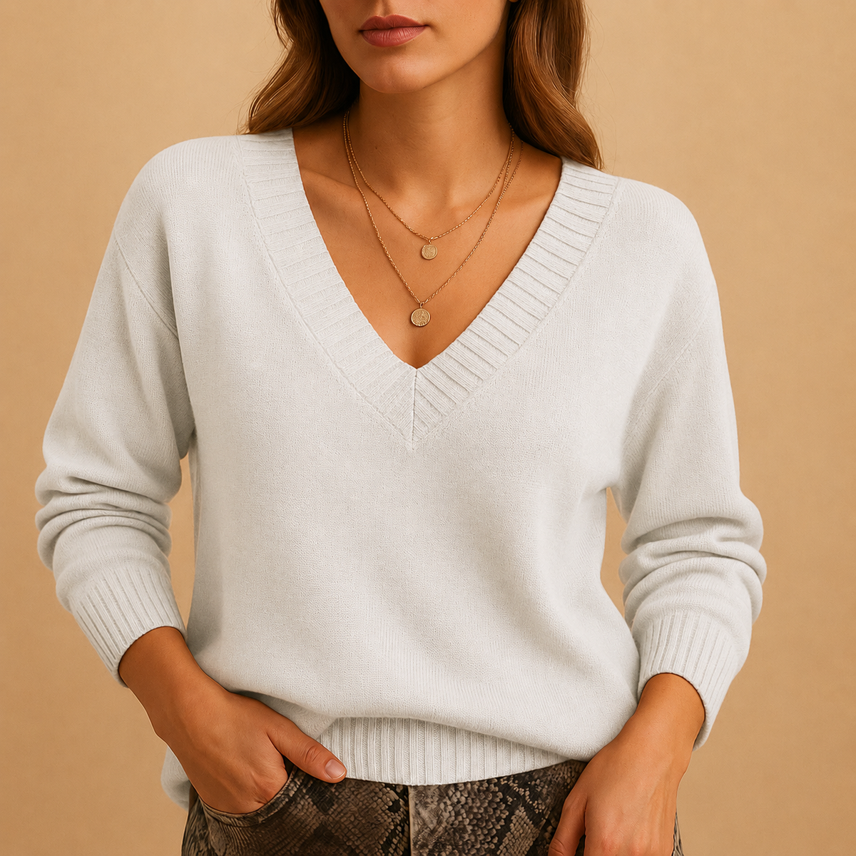 Zoe-Jane Ribbed V-Neck Sweater