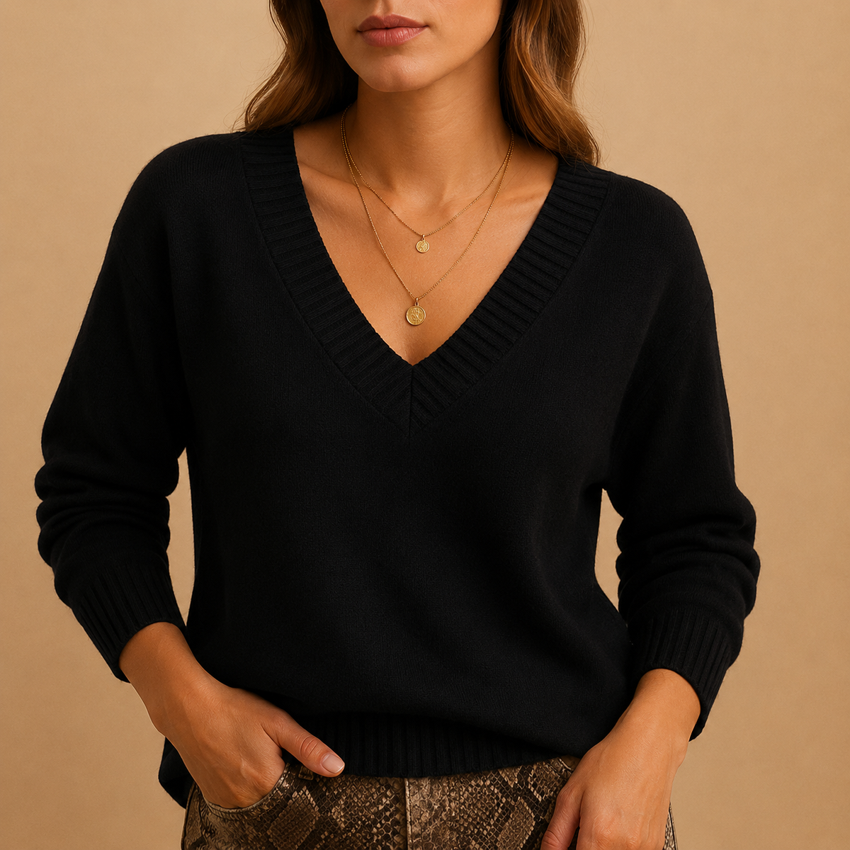 Zoe-Jane Ribbed V-Neck Sweater