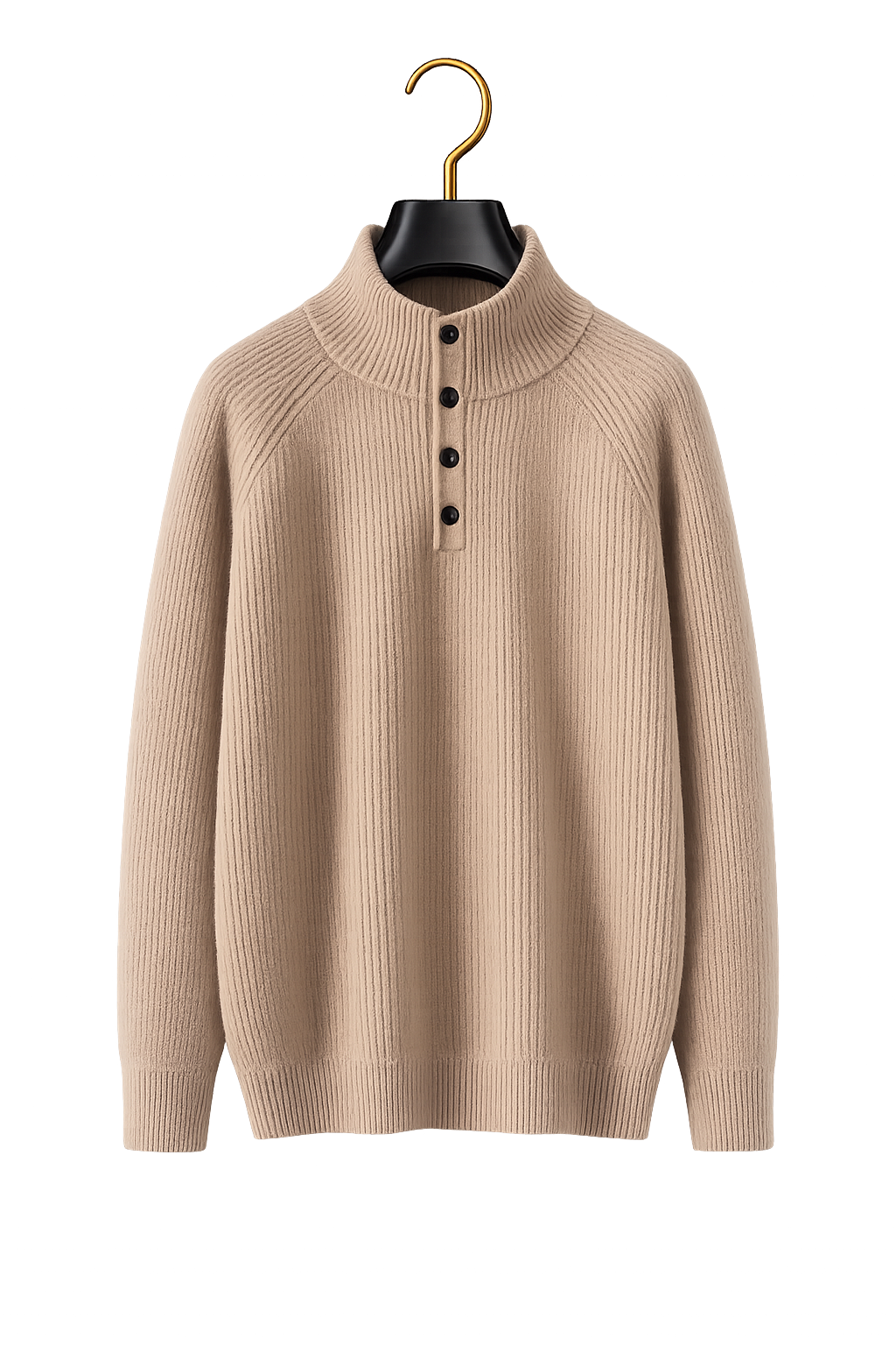 Maison Cashmere-Feel Mock-Neck Henley