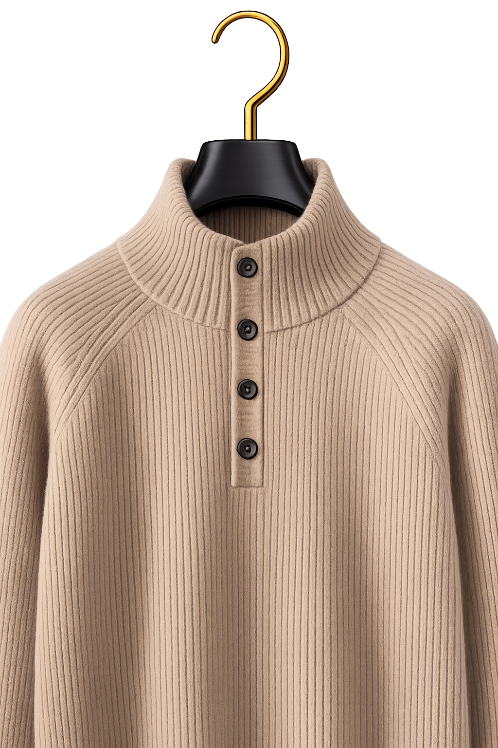 Maison Cashmere-Feel Mock-Neck Henley
