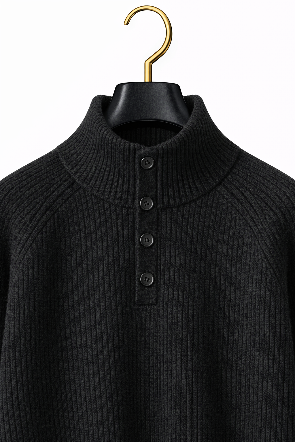 Maison Cashmere-Feel Mock-Neck Henley