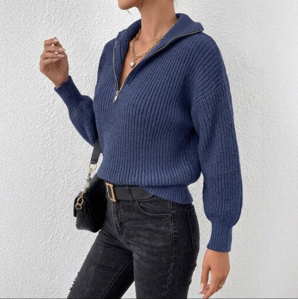 Vida-Anne Chunky Rib Half-Zip Sweater