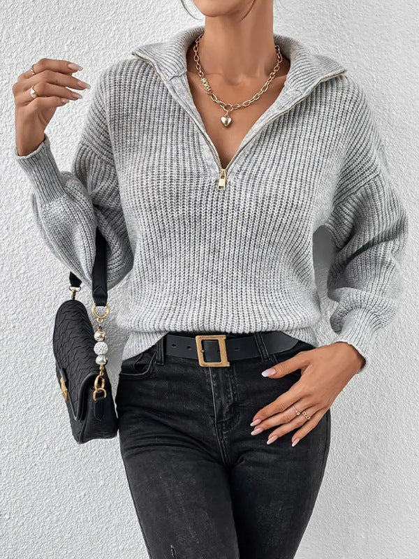 Vida-Anne Chunky Rib Half-Zip Sweater