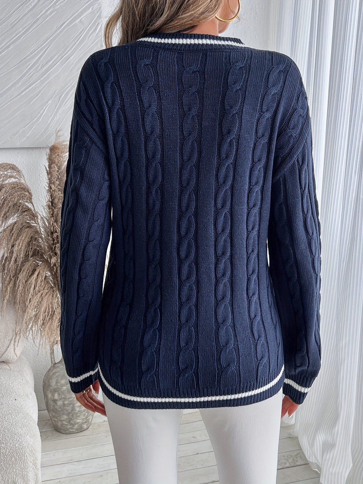 Lorna-Rose Varsity Stripe Cable Sweater