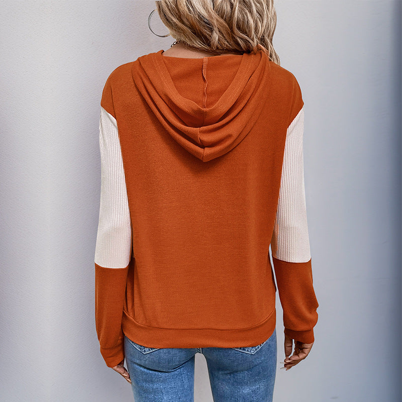 Clemence Contrast Sleeve V-Neck Hoodie