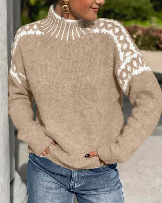 Leda Leopard Yoke Mock Neck Sweater