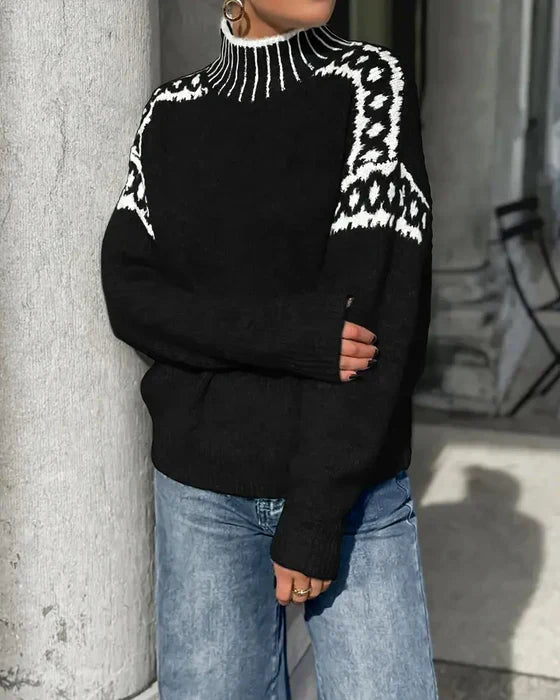 Leda Leopard Yoke Mock Neck Sweater