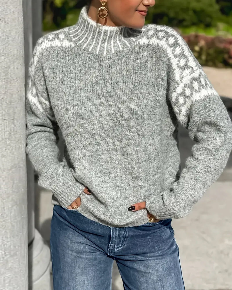 Leda Leopard Yoke Mock Neck Sweater