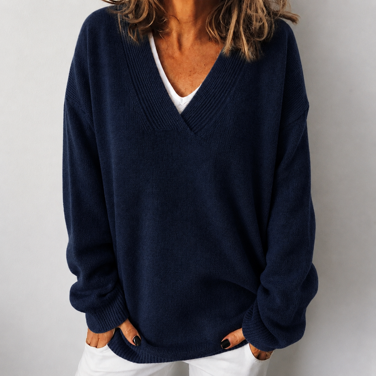 Tess-Sage Relaxed Deep V Sweater