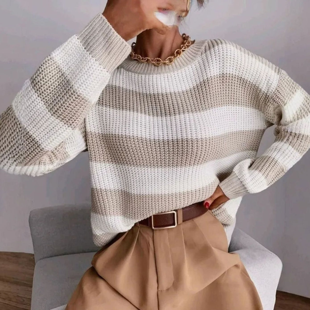 Sonja-Dawn Two-Tone Stripe Sweater
