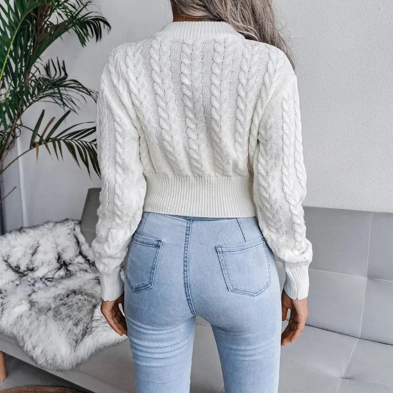Emmeline Cropped Cable Puff Sleeve Sweater